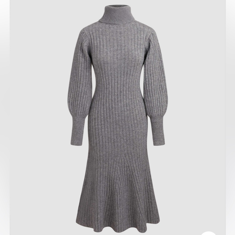 High Neck Solid Ruffle Fishtail Knitted Maxi Dress - image 4